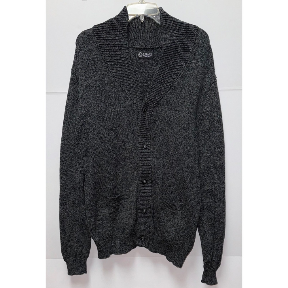 Chaps Men Grey Shawl Collar Cardigan Sweater Sz L Preppy Academia Businesscasual